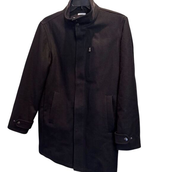 Perry Ellis Men's Black Wool Blend Overcoat Size M Stand-Up Collar - Picture 1 of 15